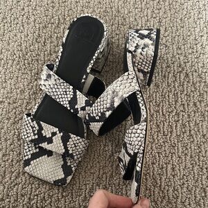 Marc Fisher Black and White Snakeskin Sandals